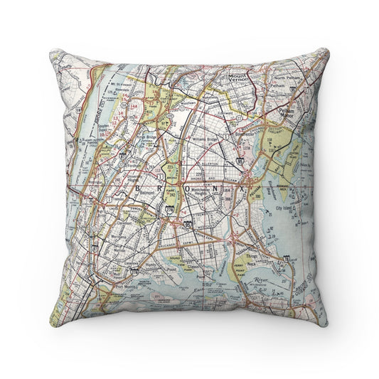 Bronx New York Map Throw Pillow | Vintage Bronx Borough Map Home Decor