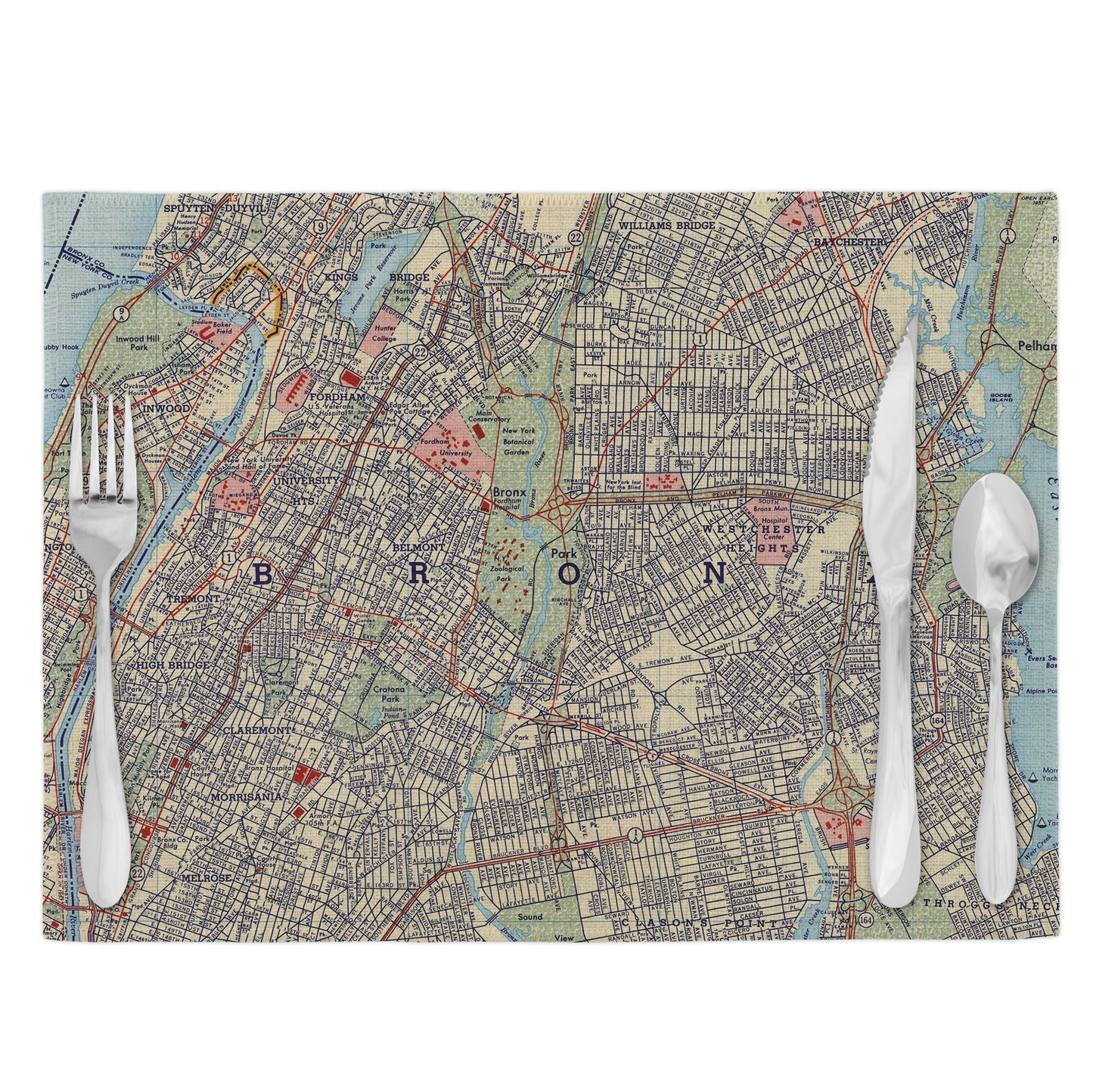 Bronx New York Vintage Map Placemats Set of 4