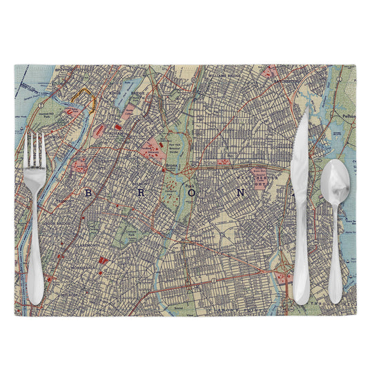 Bronx New York Vintage Map Placemats Set of 4