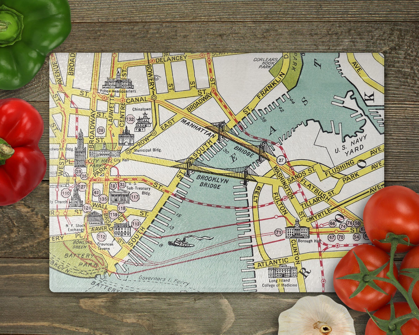 Brooklyn Bridge Map Cutting Board | Travel Gift | Kitchen Decor