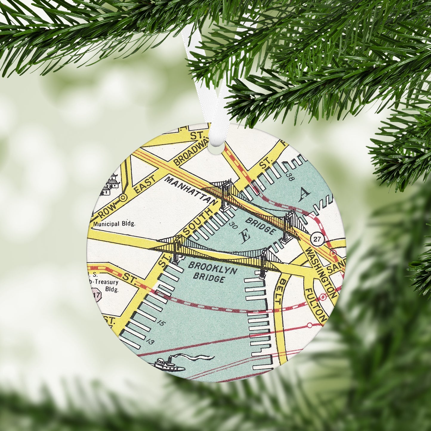 Brooklyn Bridge Vintage Map Ornament