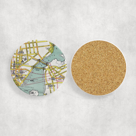 Brooklyn Bridge Map Coasters | Set of 4 Vintage Brooklyn Bridge Drink Coasters | Travel-Inspired Home Decor