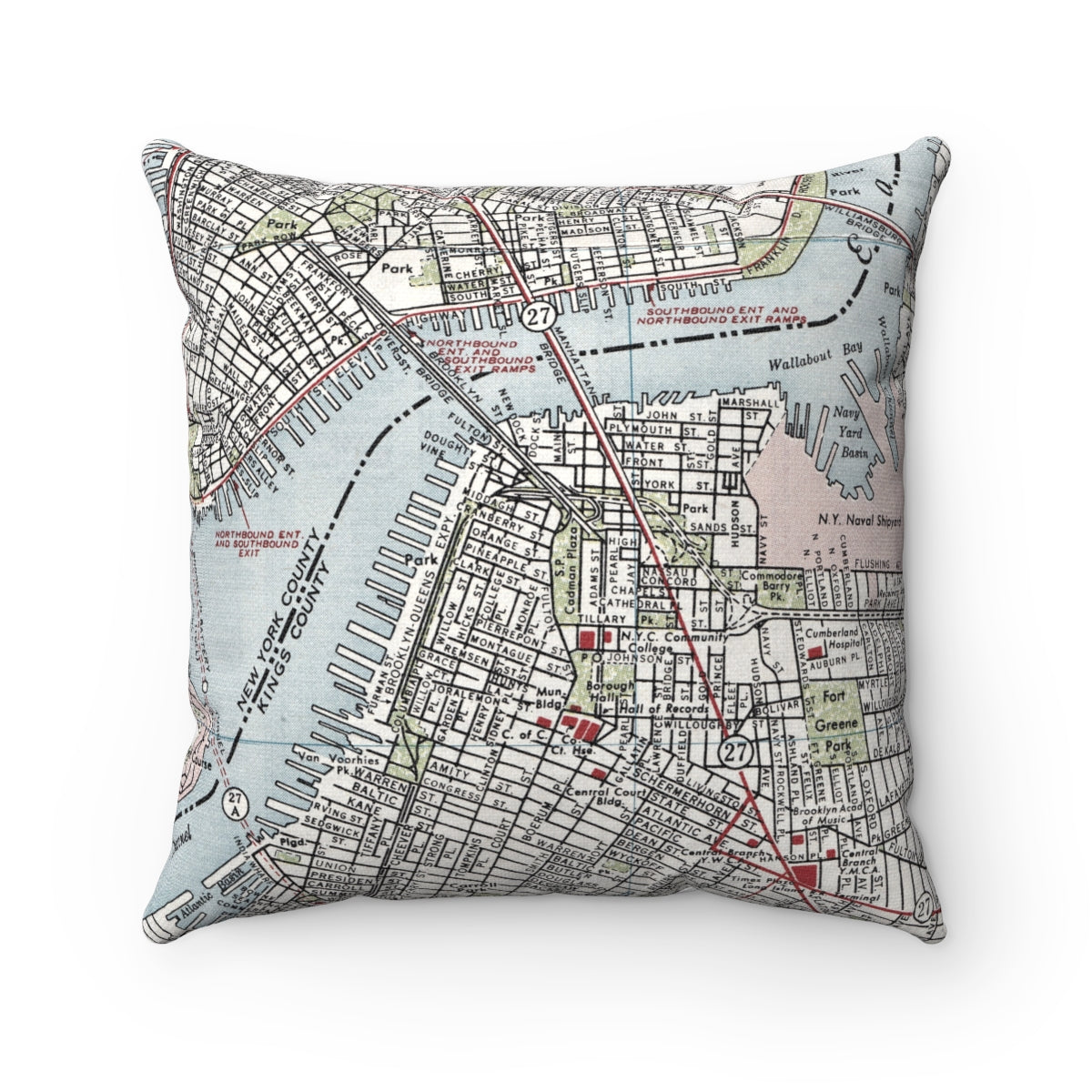 Brooklyn Heights New York vintage map pillow