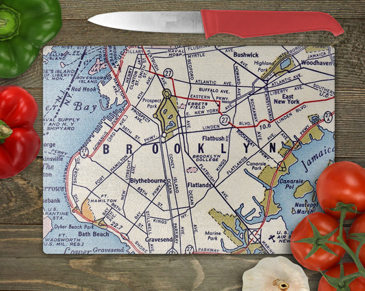 Brooklyn New York Map Cutting Board | Vintage Brooklyn Kitchen Decor | NYC Functional Art
