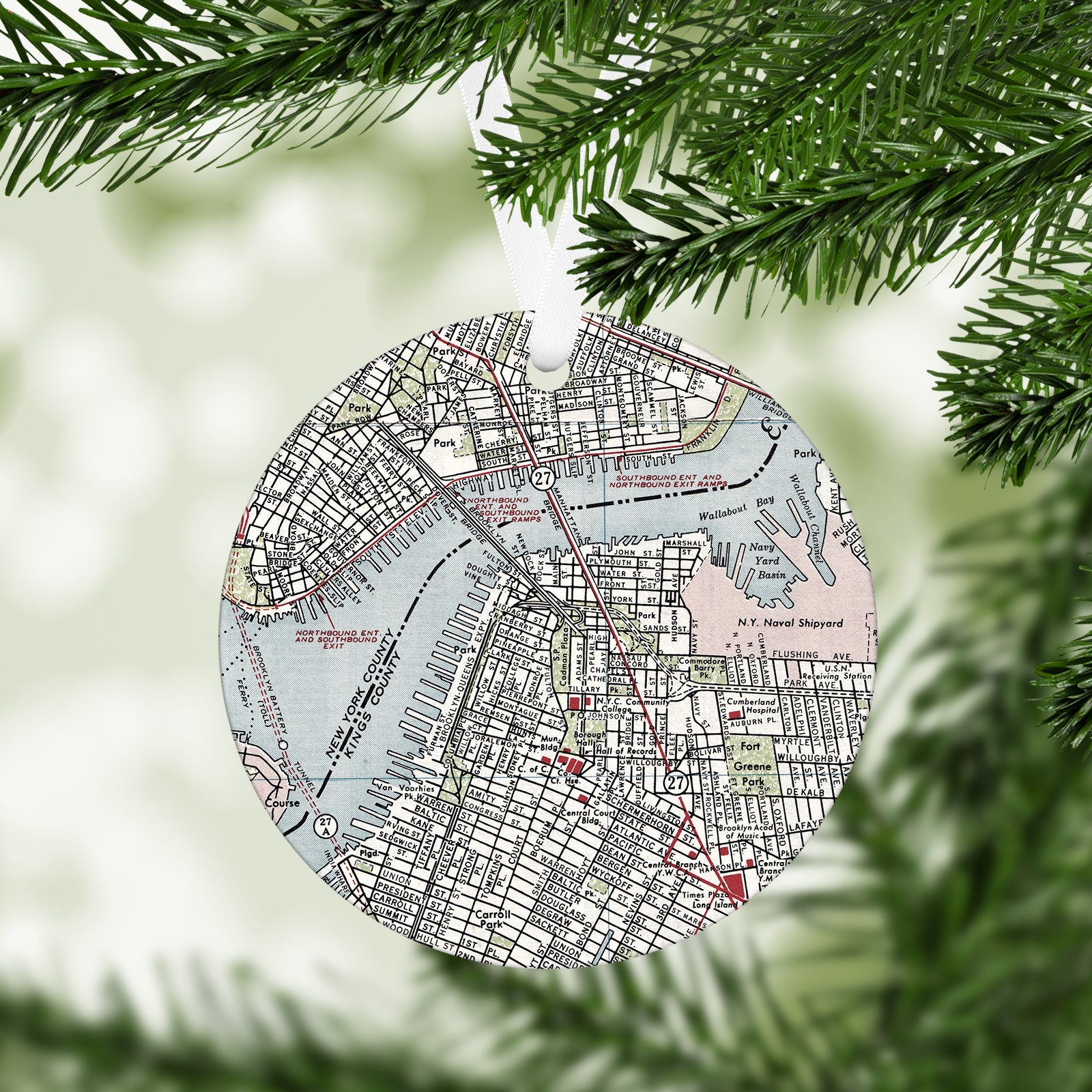 Brooklyn Heights New York Vintage Map Ornament