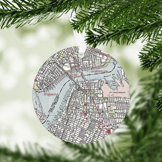 Brooklyn Heights New York Vintage Map Ornament