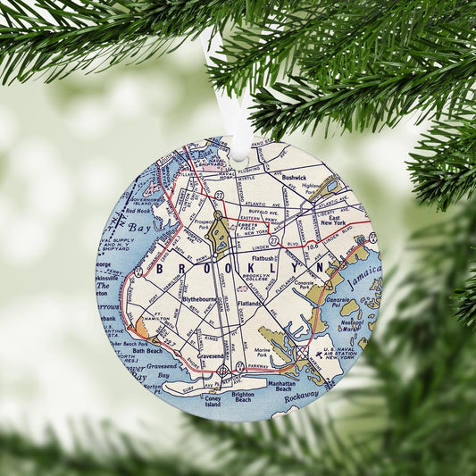 Brooklyn New York Vintage Map Ornament