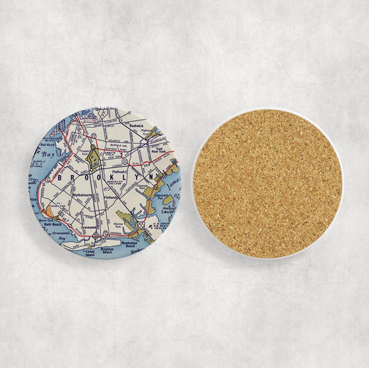 Brooklyn New York Map Coasters | Set of 4 Vintage Brooklyn New York Drink Coasters | Travel-Inspired Home Decor