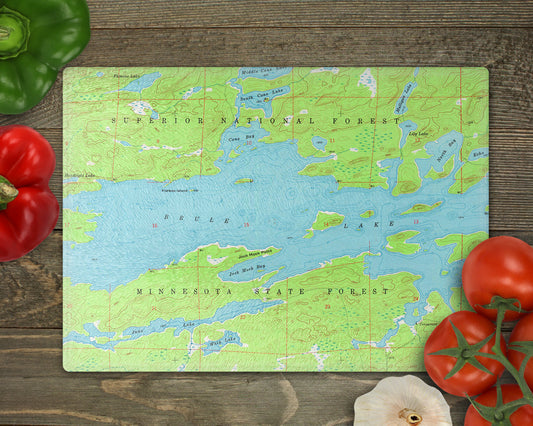 Brule Lake Minnesota Boundary Waters vintage map glass cutting board