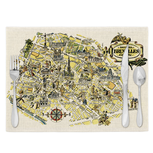 Brussels Belgium Vintage Map Placemats Set of 4