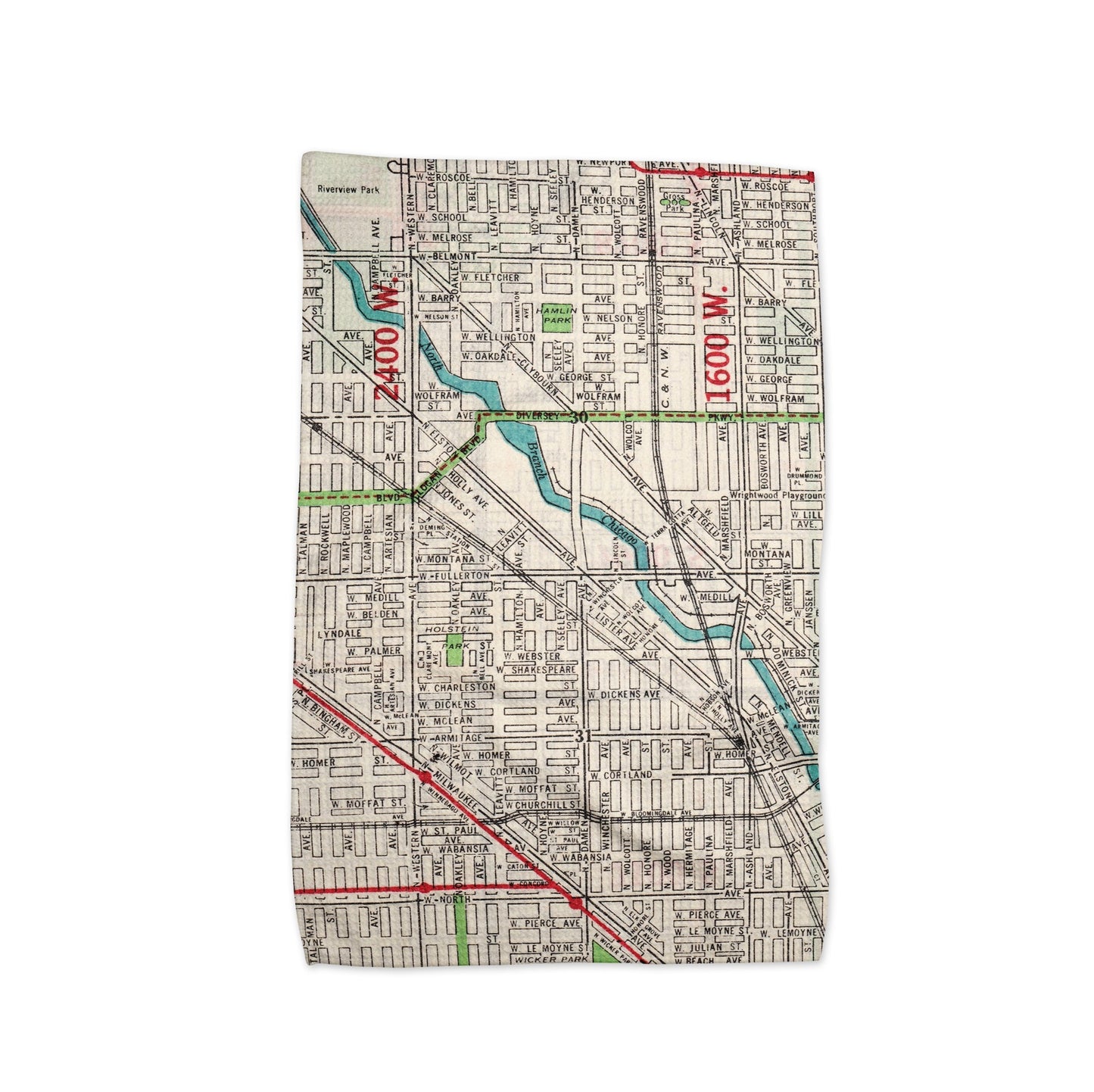 Bucktown Chicago Map Tea Towel | Waffle-Weave Kitchen Towel Gift