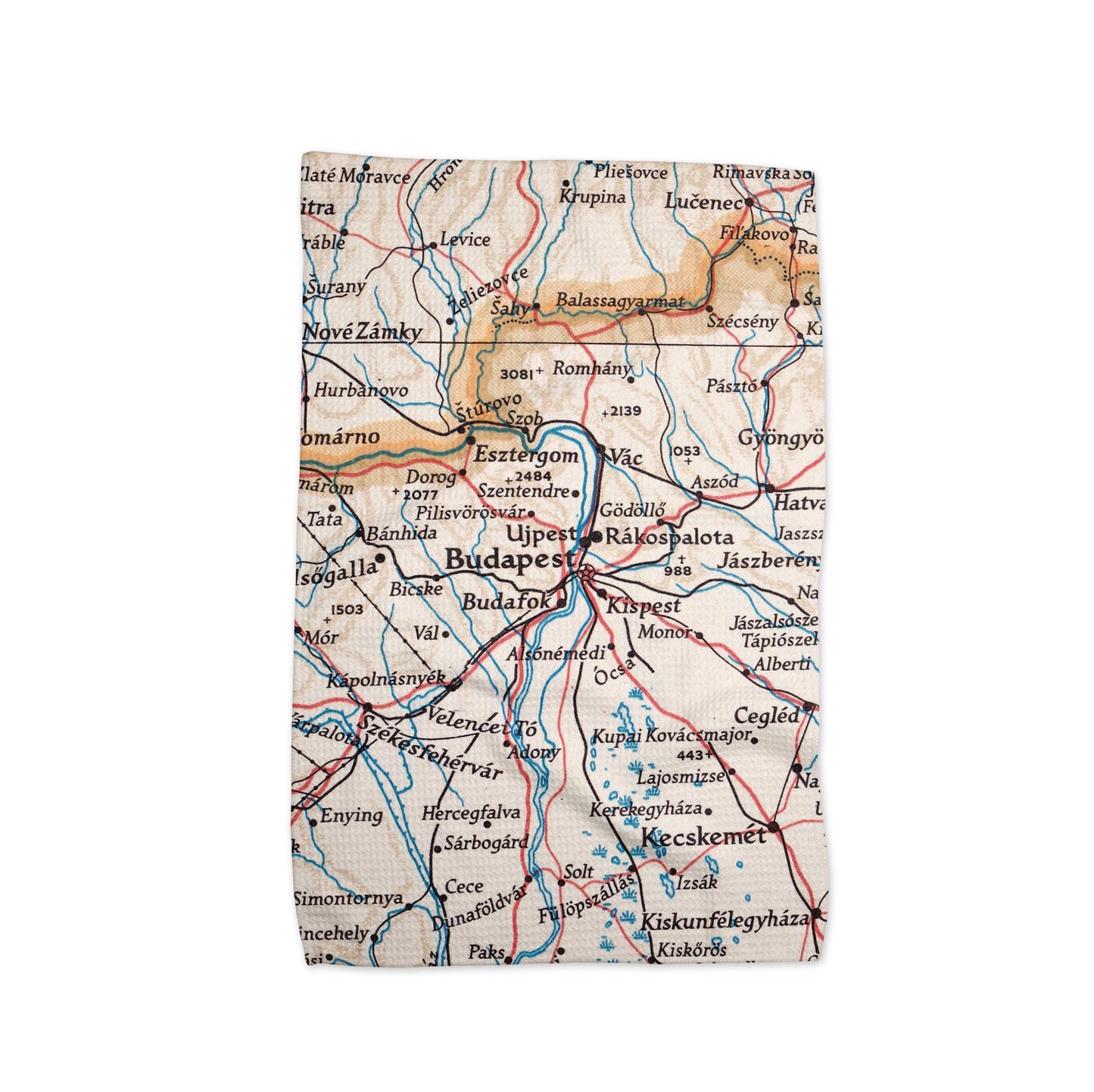 Budapest Hungary Map Tea Towel | Waffle-Weave Kitchen Towel Gift