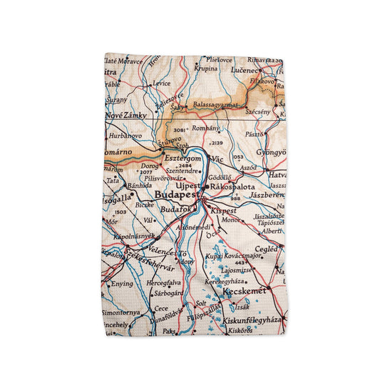 Budapest Hungary Map Tea Towel | Waffle-Weave Kitchen Towel Gift