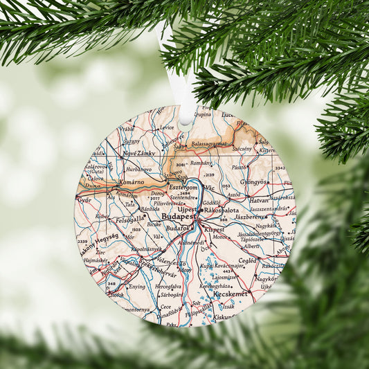 Budapest Hungary Vintage Map Ornament
