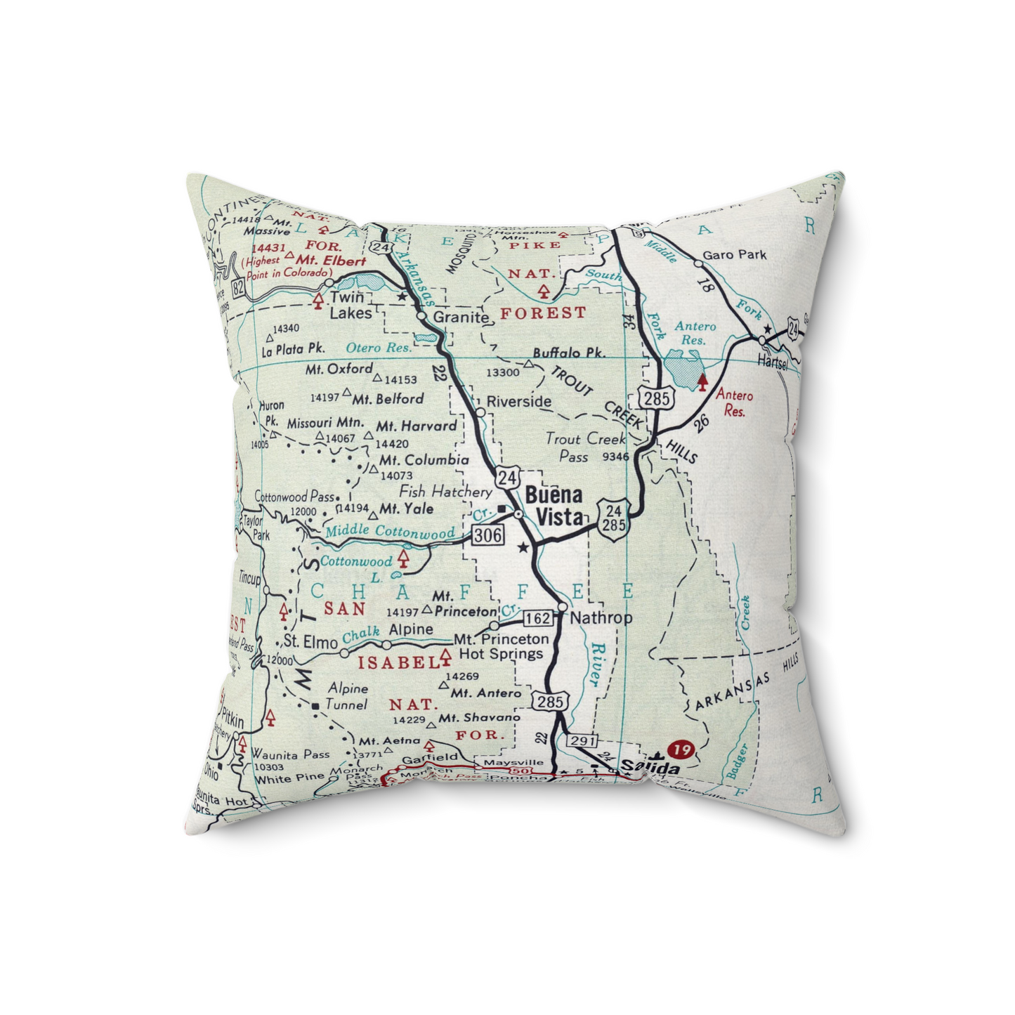 Buena Vista Colorado vintage map pillow
