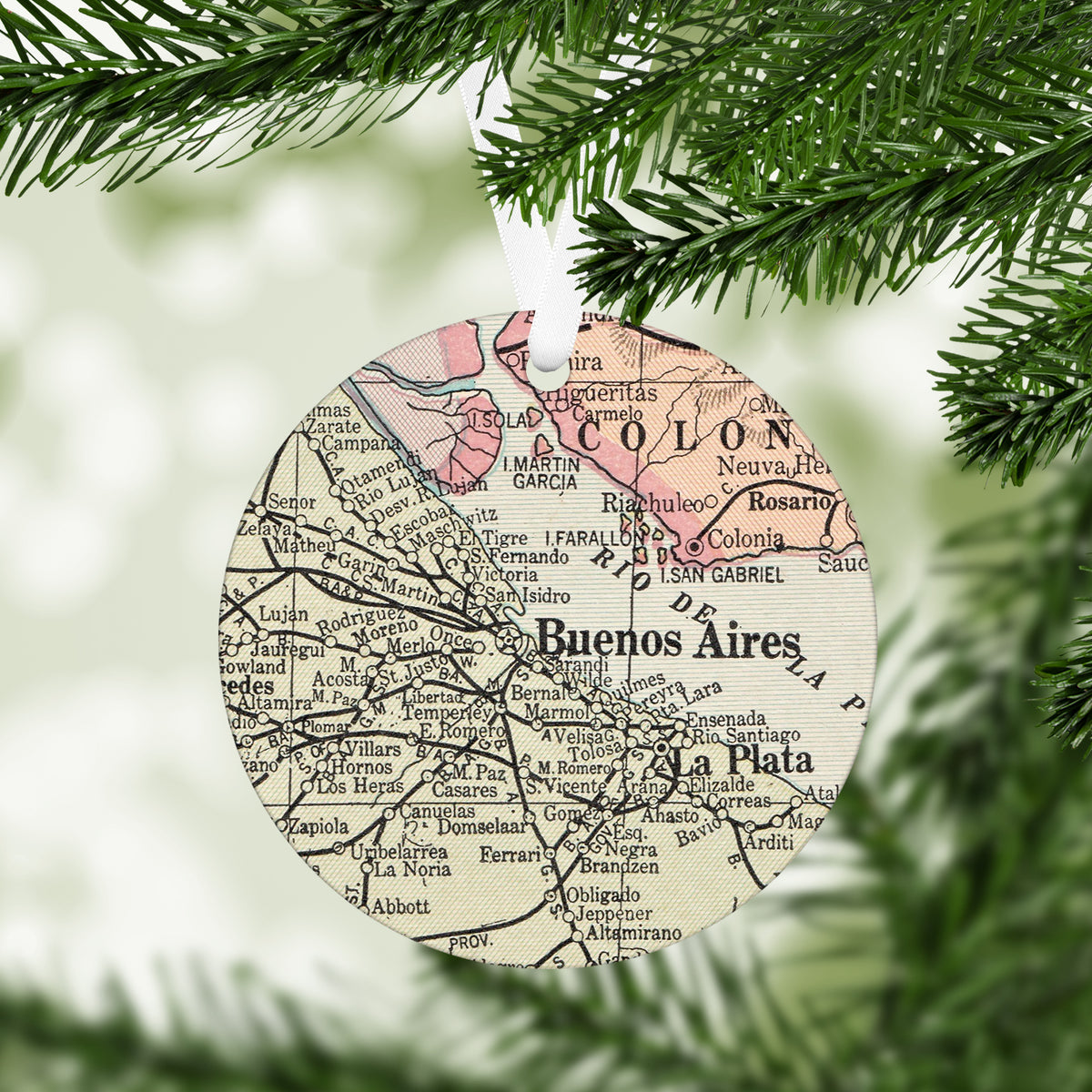 Buenos Aires Argentina Vintage Map Ornament | Buenos Aires Travel Christmas Ornament