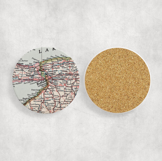 Buffalo New York Map Coasters | Set of 4 Vintage Buffalo New York Drink Coasters | Travel-Inspired Home Decor