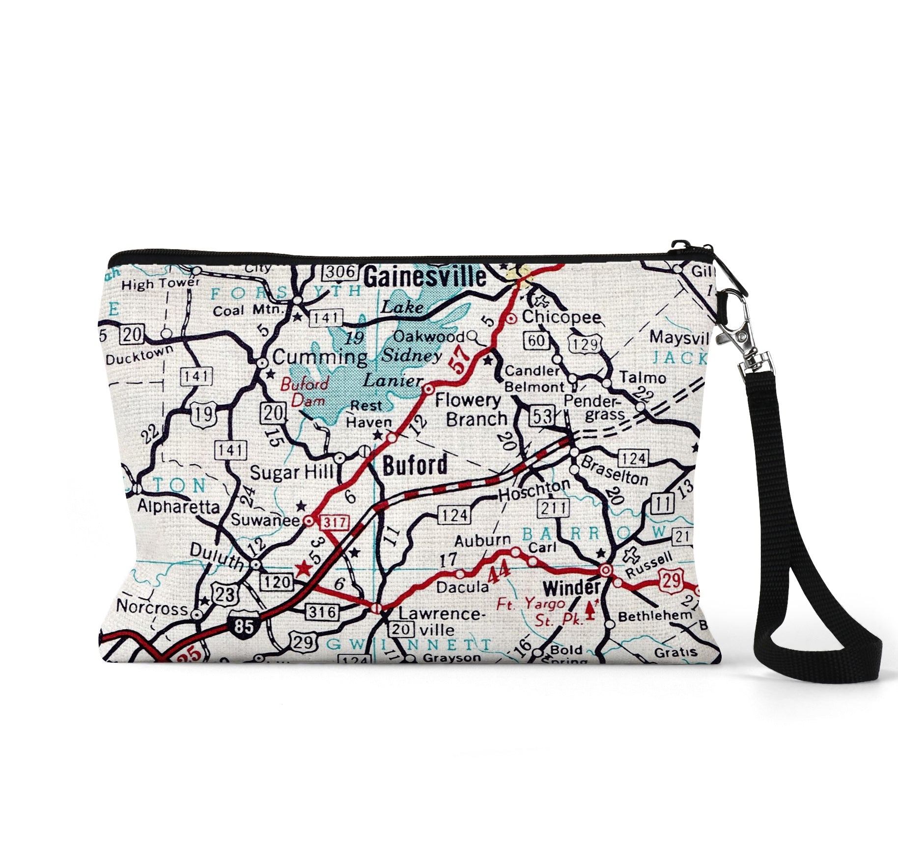 Buford Georgia map wristlet travel pouch