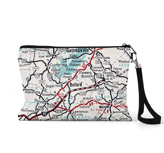 Buford Georgia map wristlet travel pouch