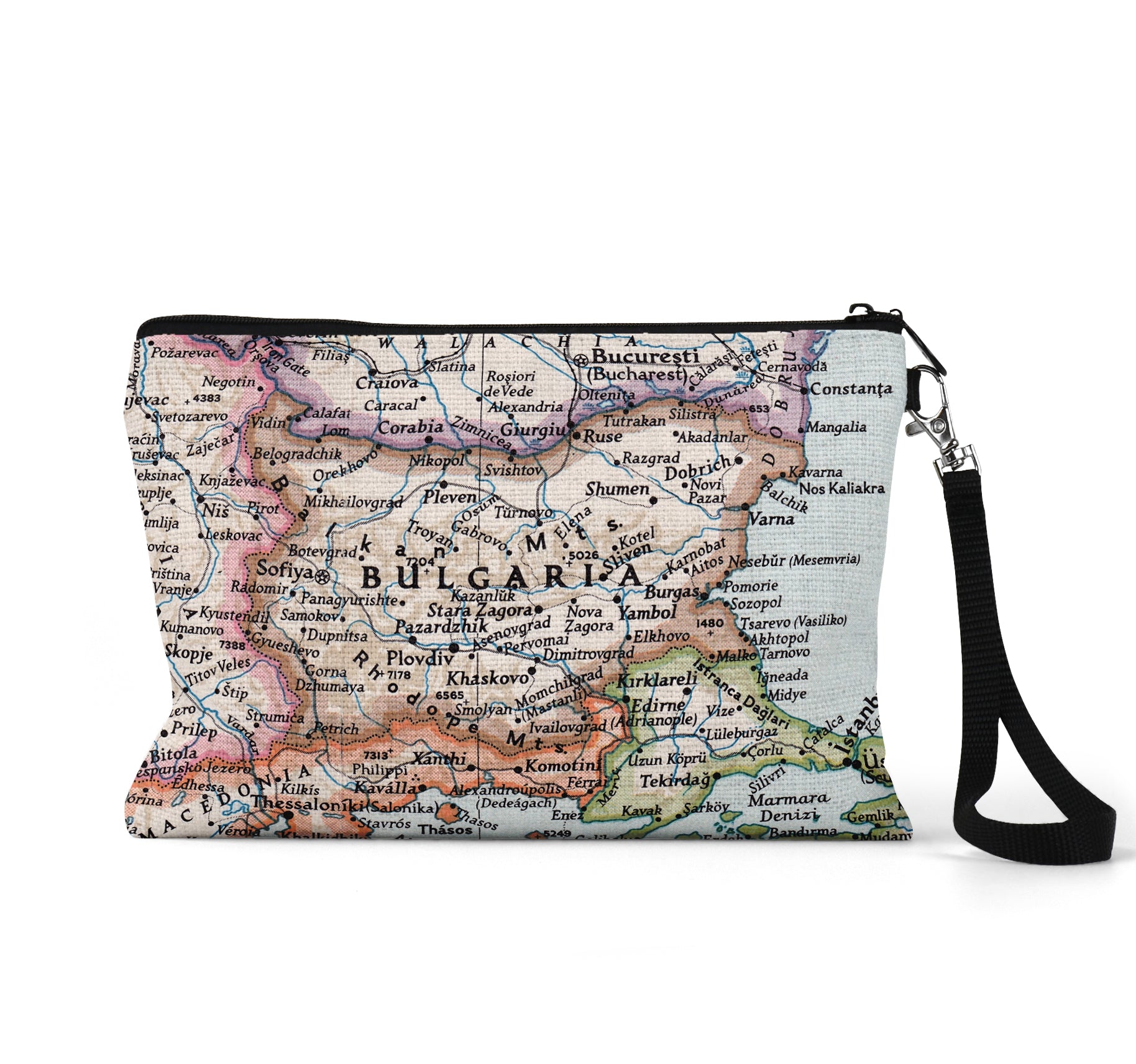 Bulgaria map wristlet travel pouch