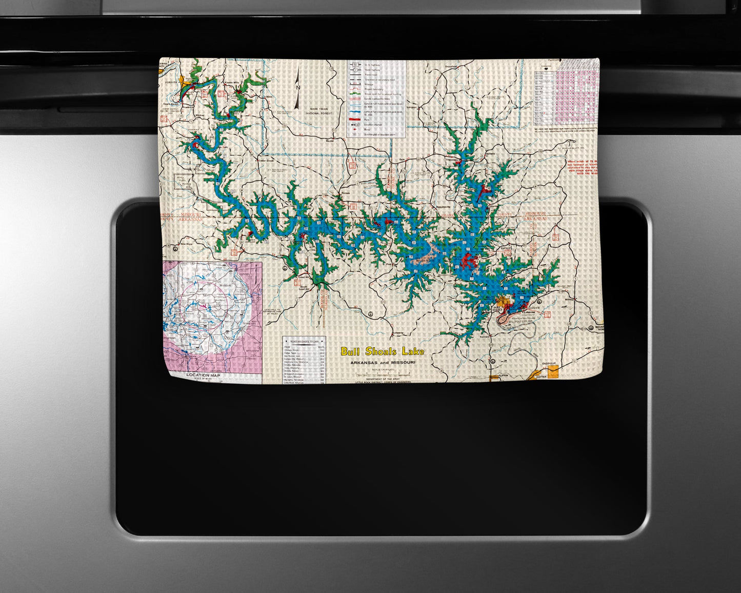 Bull Shoals Lake Map Tea Towel | Waffle-Weave Kitchen Towel Gift