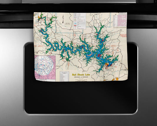 Bull Shoals Lake Map Tea Towel | Waffle-Weave Kitchen Towel Gift