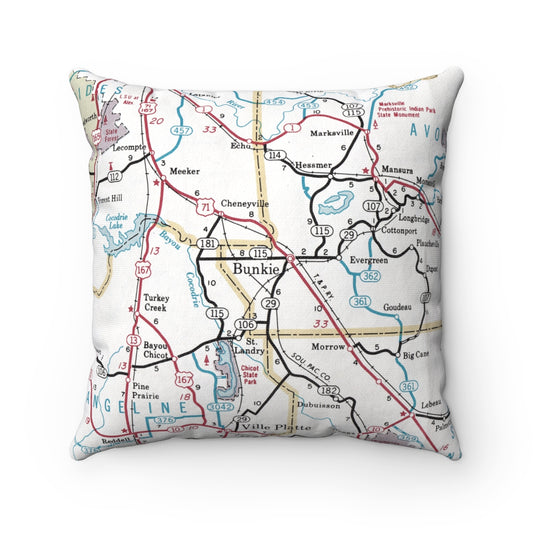 Bunkie Louisiana vintage map pillow