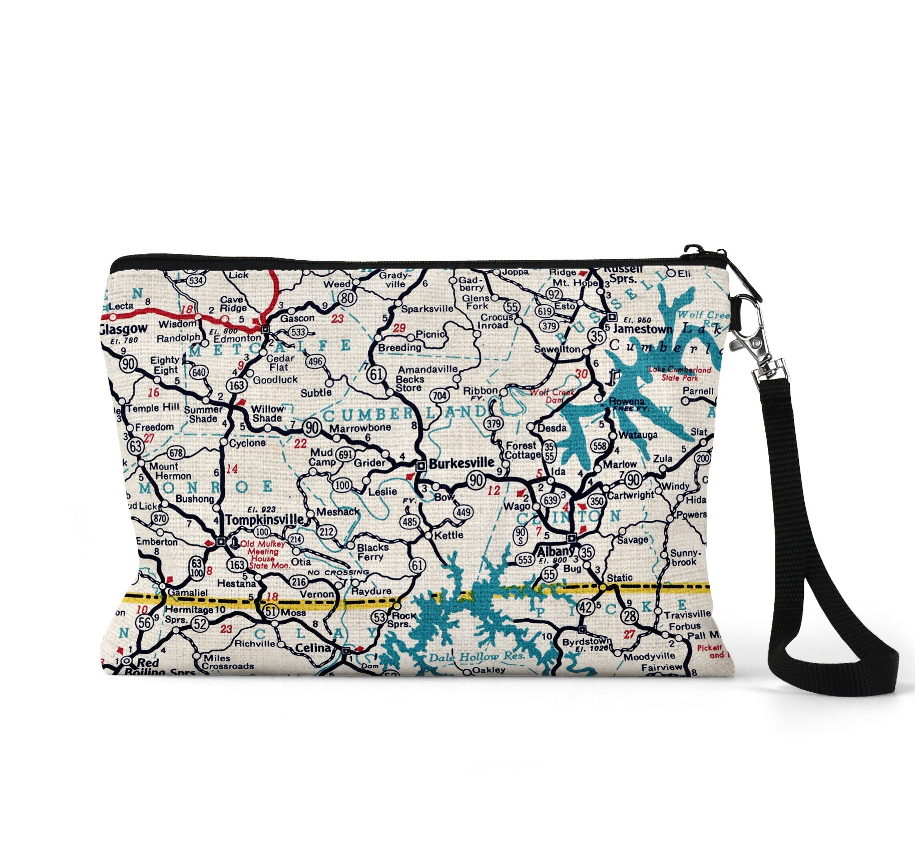 Burkesville Kentucky map wristlet travel pouch