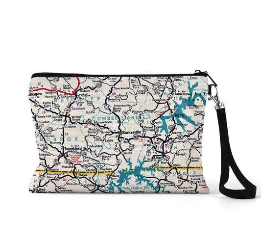 Burkesville Kentucky map wristlet travel pouch