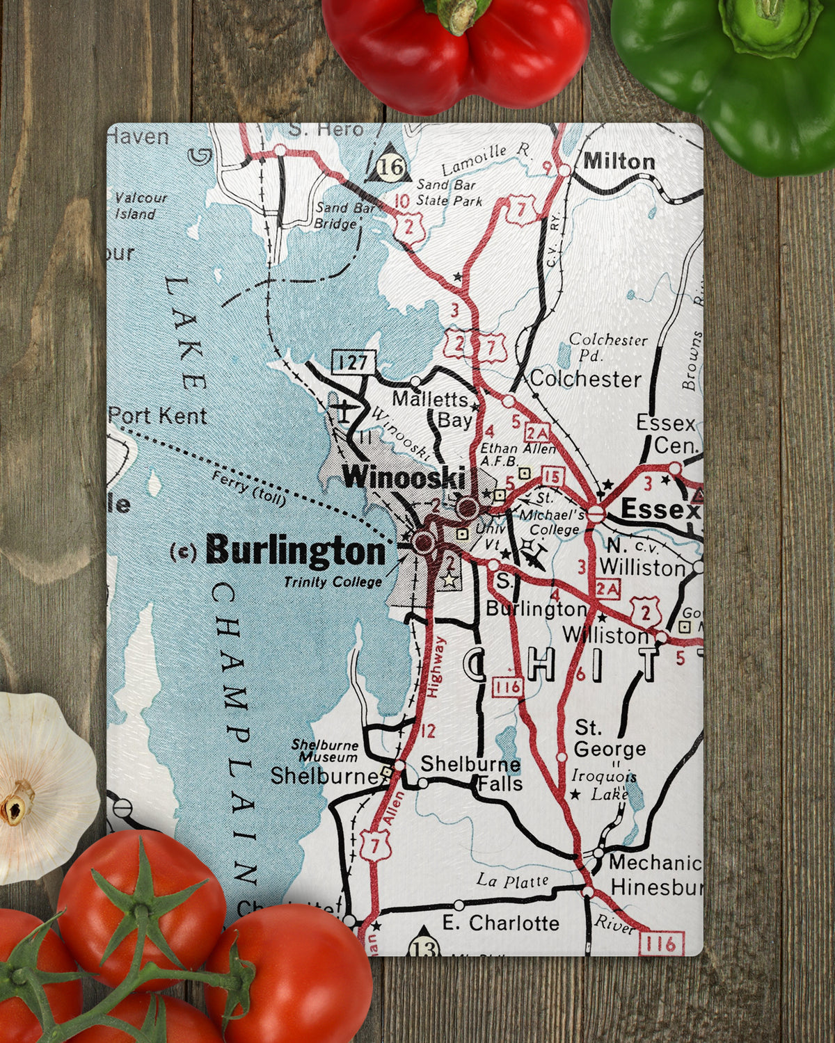 Burlington Vermont Vintage Map Glass Cutting Board