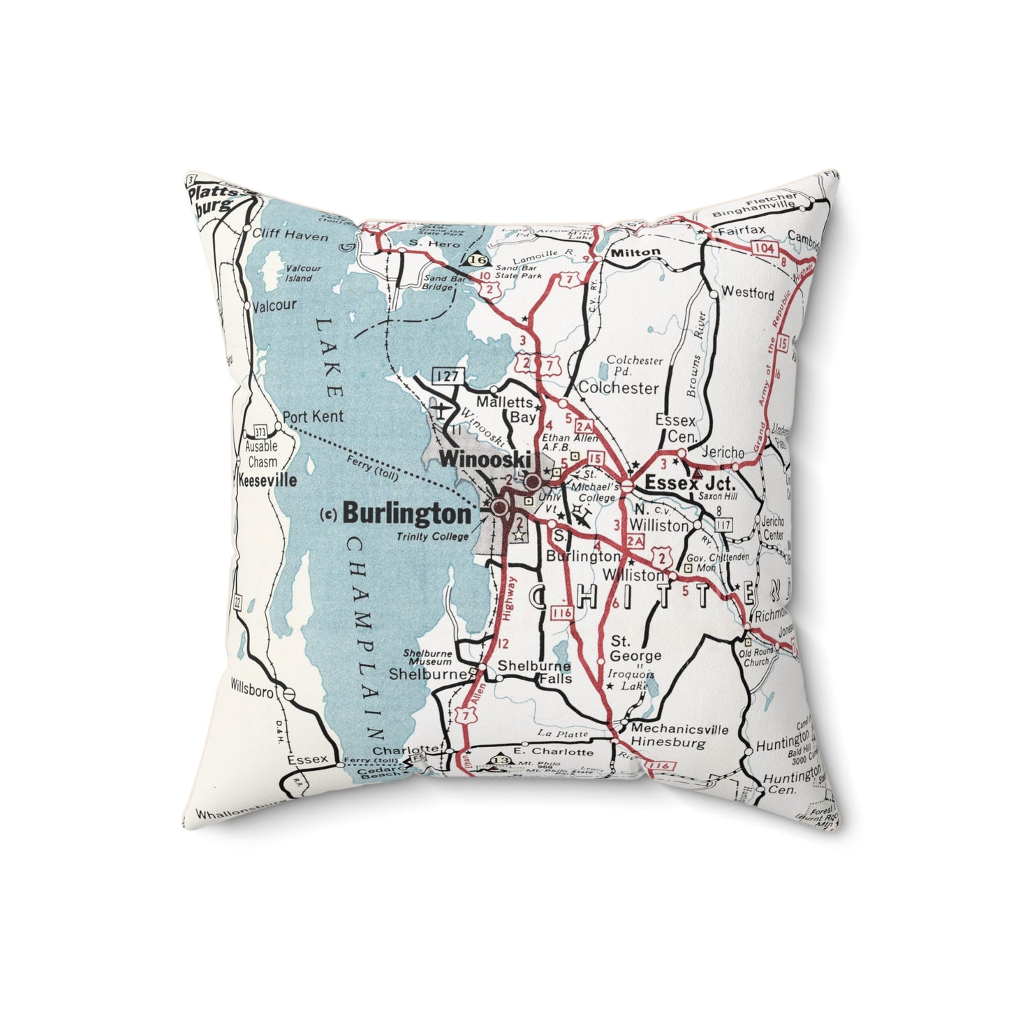 Burlington Vermont vintage map pillow