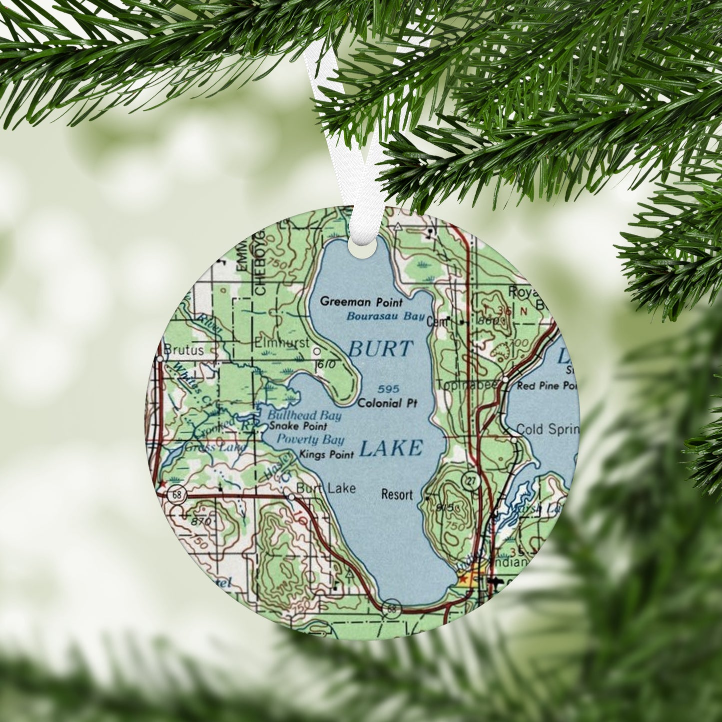 Burt Lake Michigan Vintage Map Ornament
