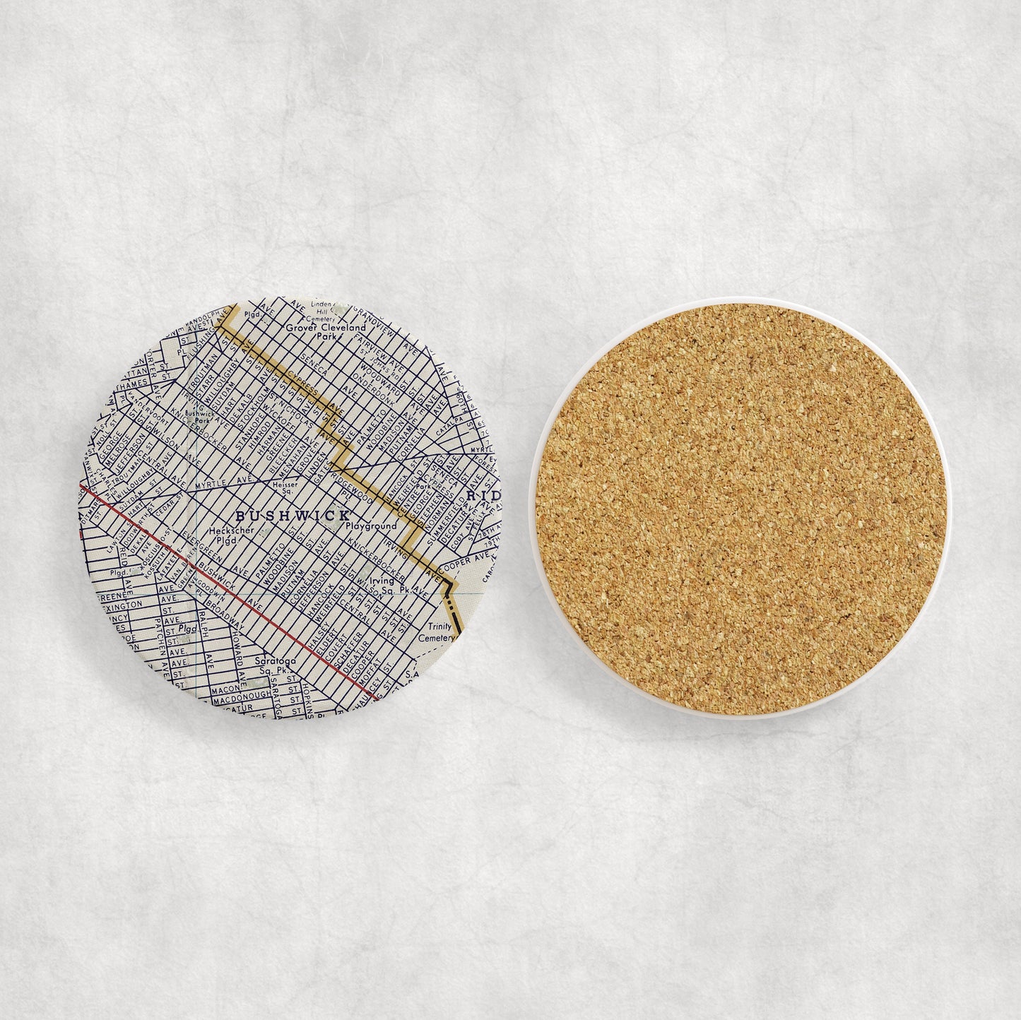 Bushwick Brooklyn New York Vintage Map Ceramic Coaster Set of 4