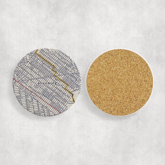Bushwick Brooklyn New York Vintage Map Ceramic Coaster Set of 4