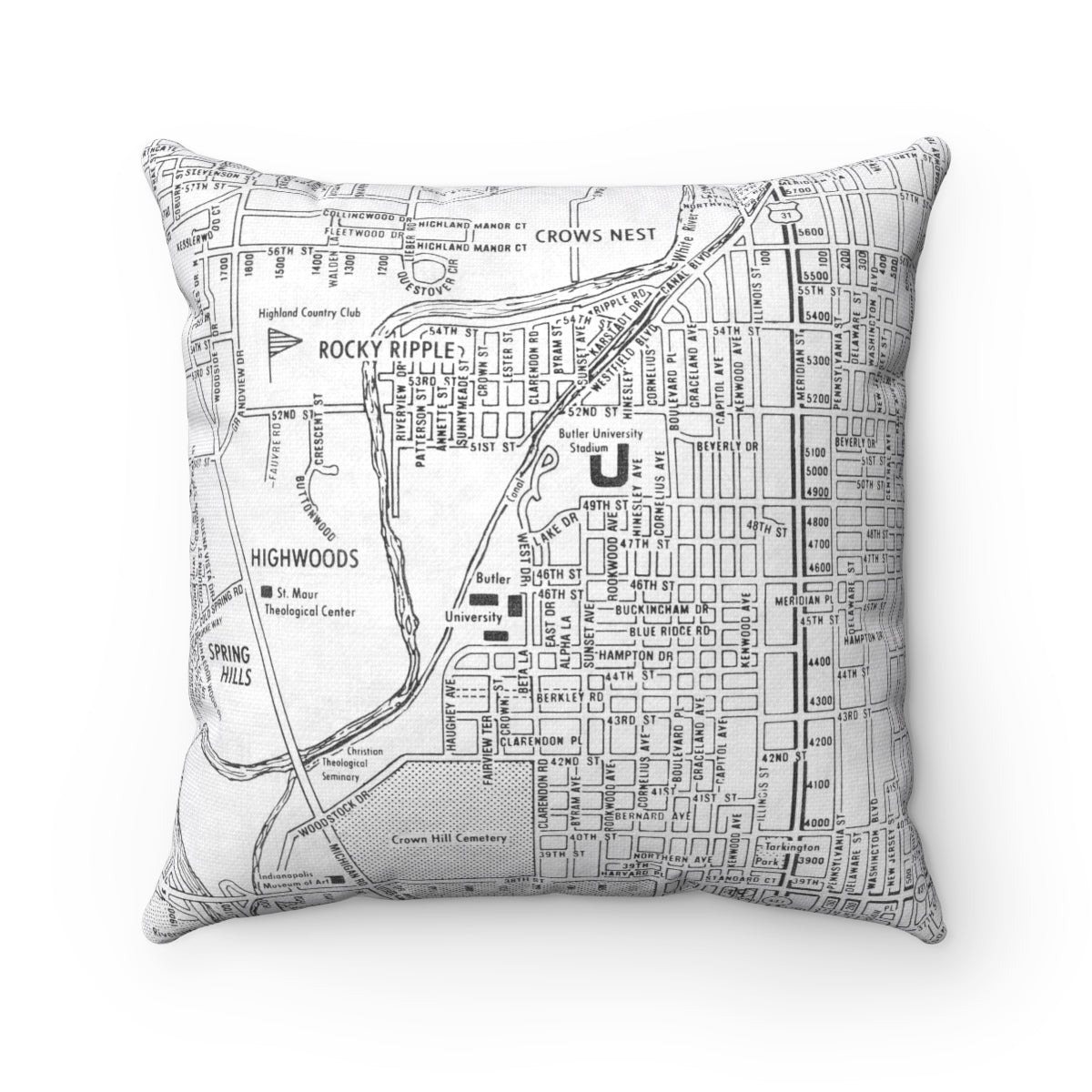 Butler University vintage map pillow