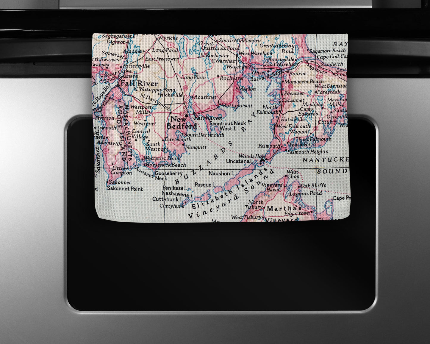 Buzzards Bay Massachusetts Map Tea Towel | Waffle-Weave Kitchen Towel Gift