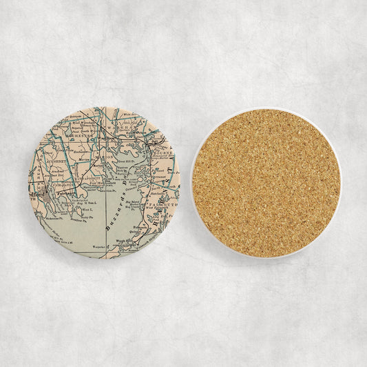 Buzzards Bay Massachusetts Map Coasters | Set of 4 Vintage Buzzards Bay Massachusetts Drink Coasters | Travel-Inspired Home Decor