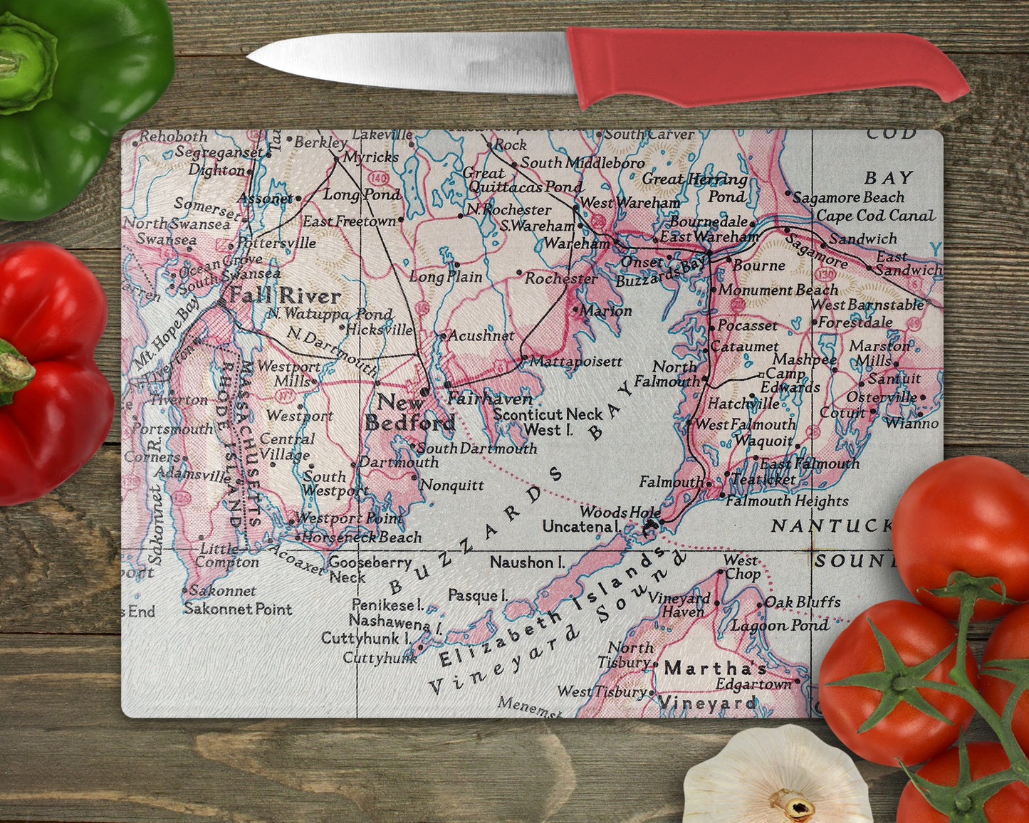 Buzzards Bay Massachusetts Map Cutting Board | Travel Gift | Kitchen Decor