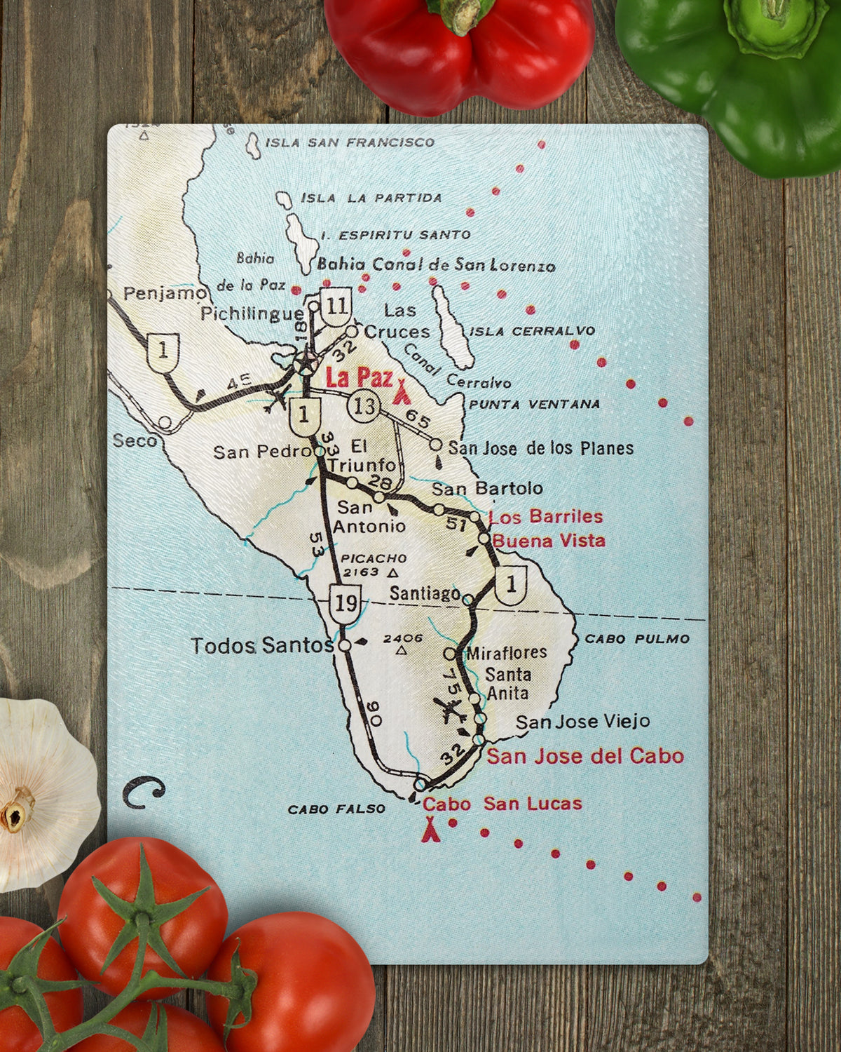Cabo San Lucas Mexico Vintage Map Cutting Board Charcuterie