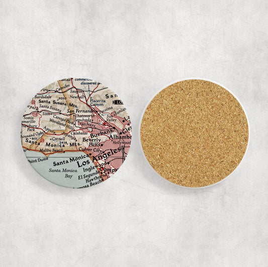 Calabasas California vintage map ceramic coaster with cork backing
