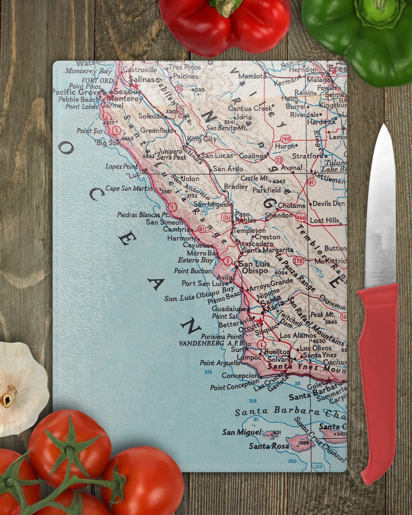 California Central Coast Map Cutting Board | Travel Gift | Kitchen Decor