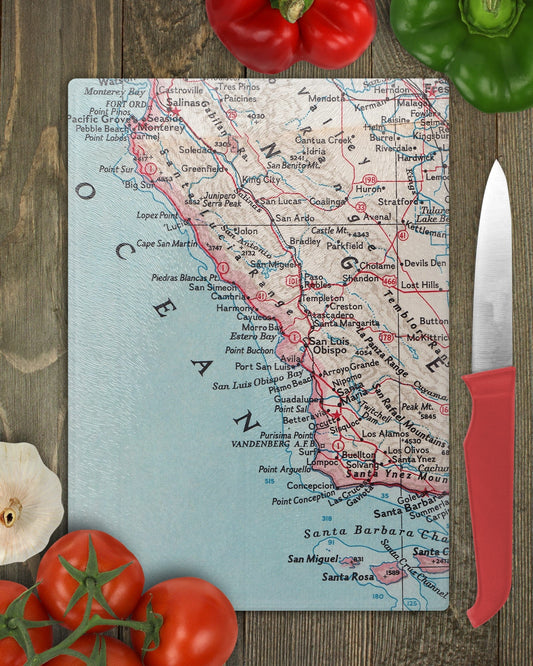 California Central Coast Map Cutting Board | Travel Gift | Kitchen Decor