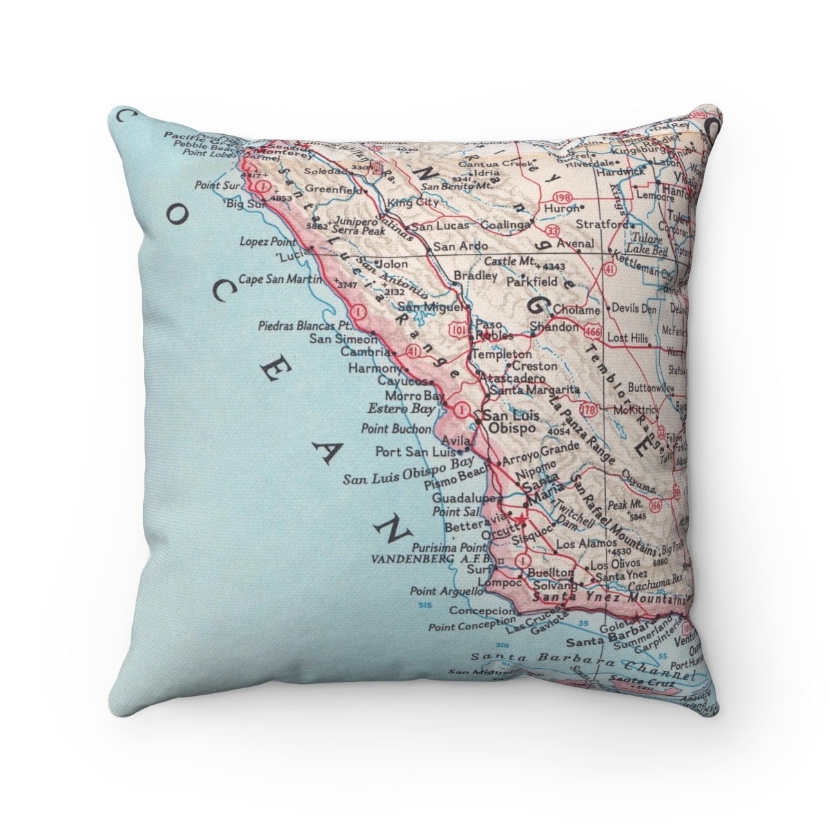 California Central Coast vintage map pillow