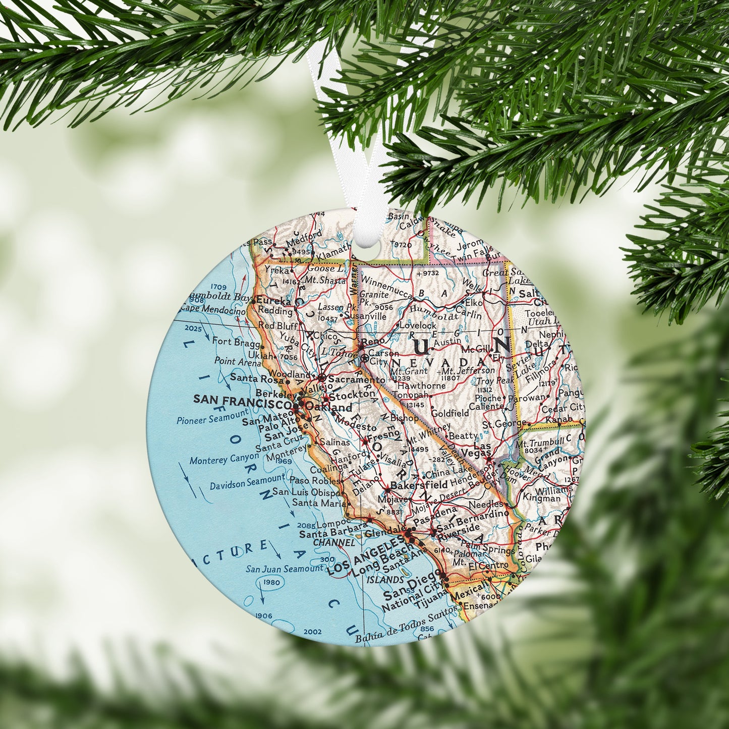 California Vintage Map Ornament