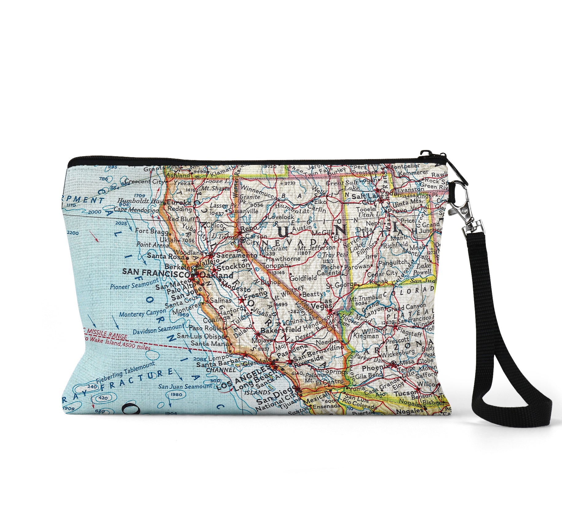 California map wristlet travel pouch