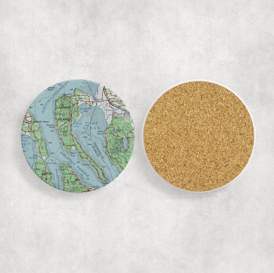 Camano Island Washington Map Coasters | Set of 4 Vintage Camano Island Washington Drink Coasters | Travel-Inspired Home Decor
