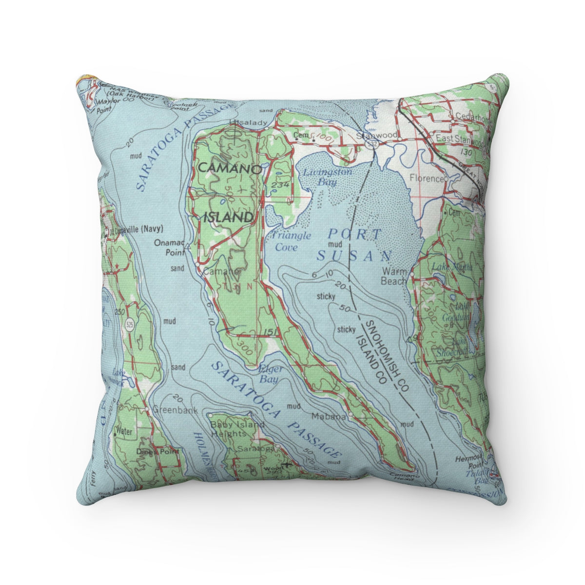 Camano Island Washington vintage map pillow