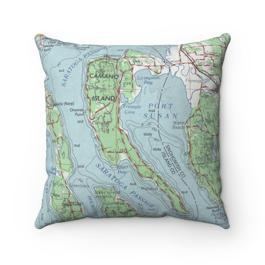 Camano Island Washington vintage map pillow