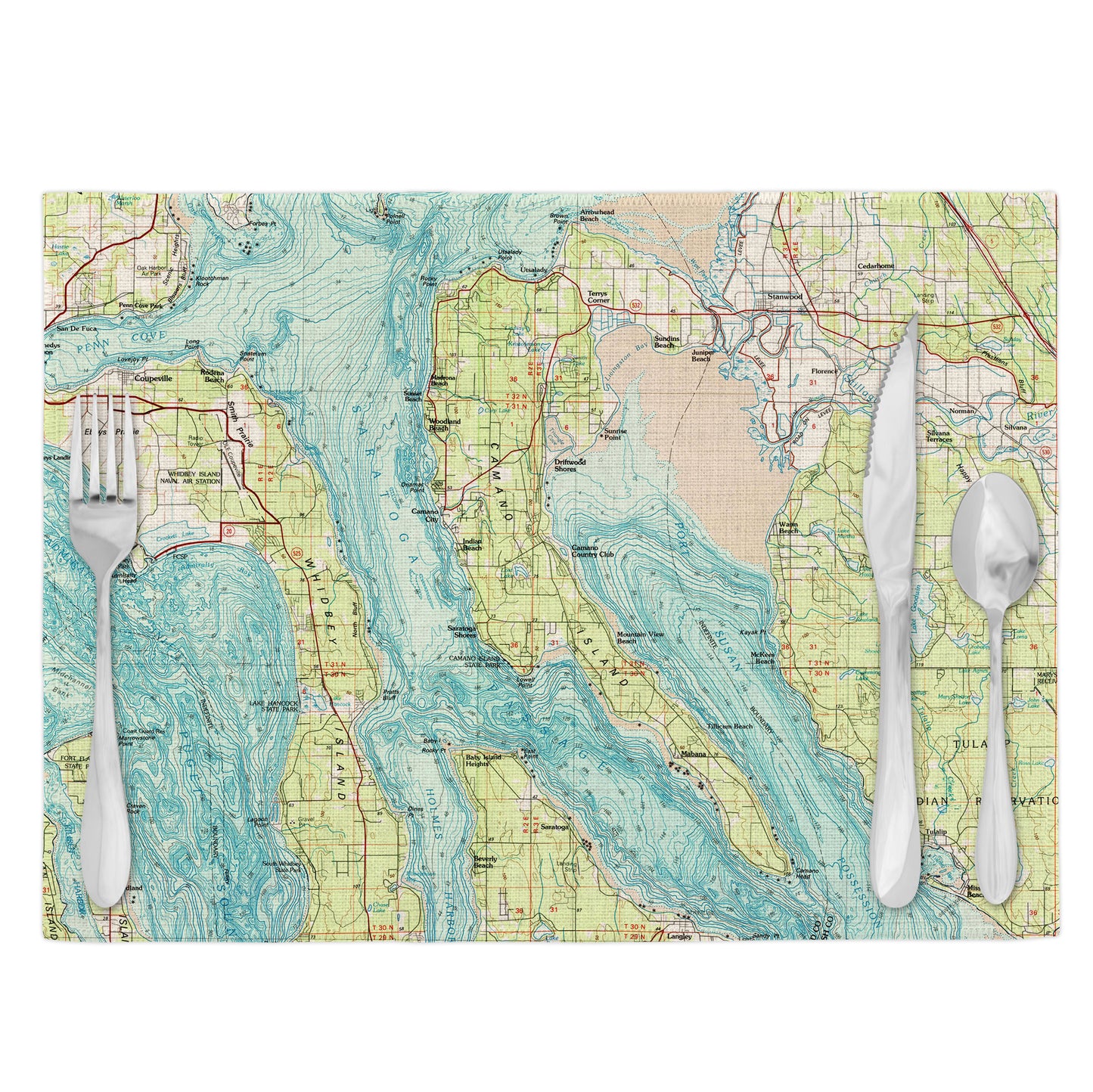 Camano Island Washington Vintage Map Placemats Set of 4