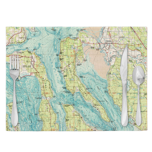 Camano Island Washington Vintage Map Placemats Set of 4